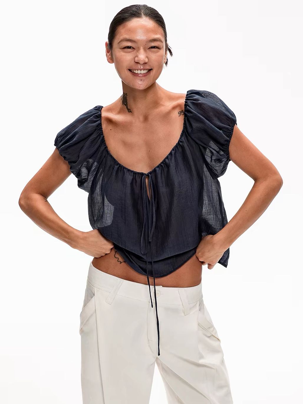 Gabby Tie-Front Peasant Blouse