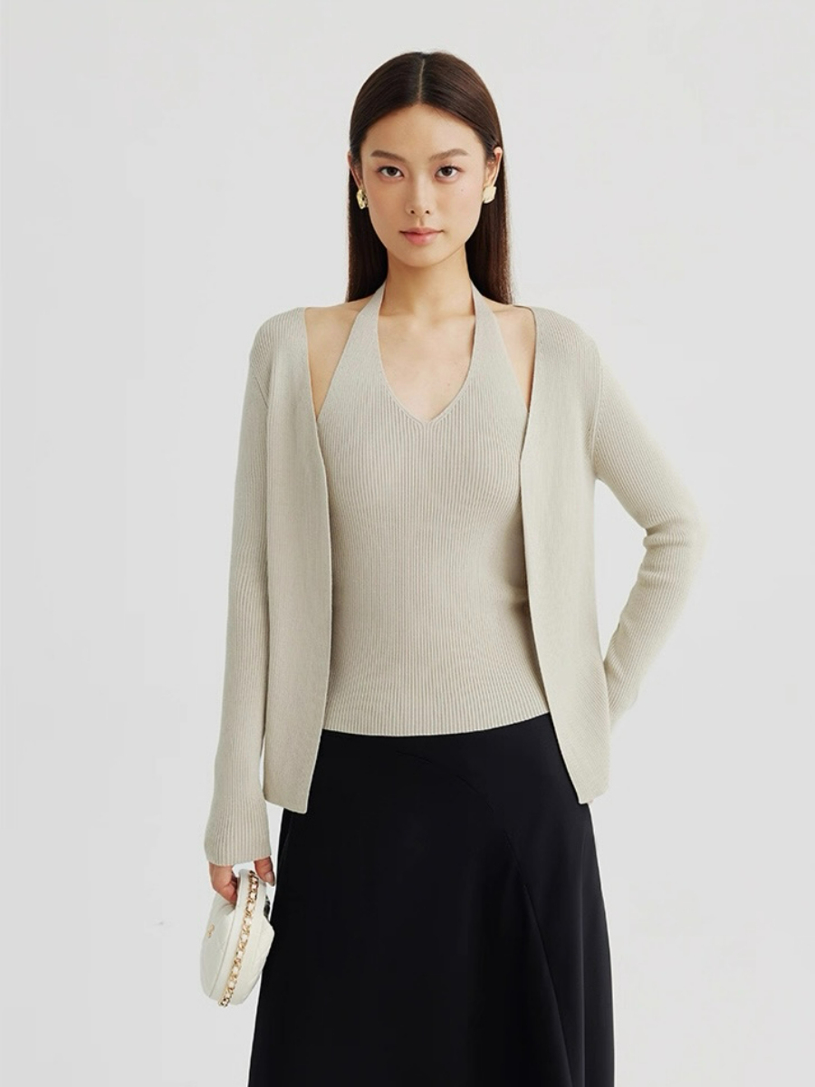 Amiya Cardigan and Halter Neck Knit Top
