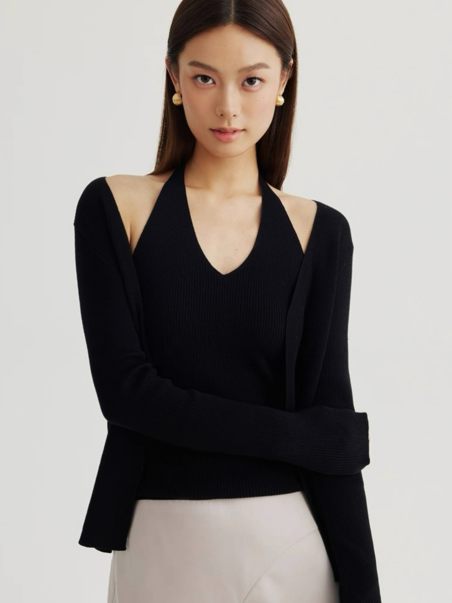 Amiya Cardigan and Halter Neck Knit Top
