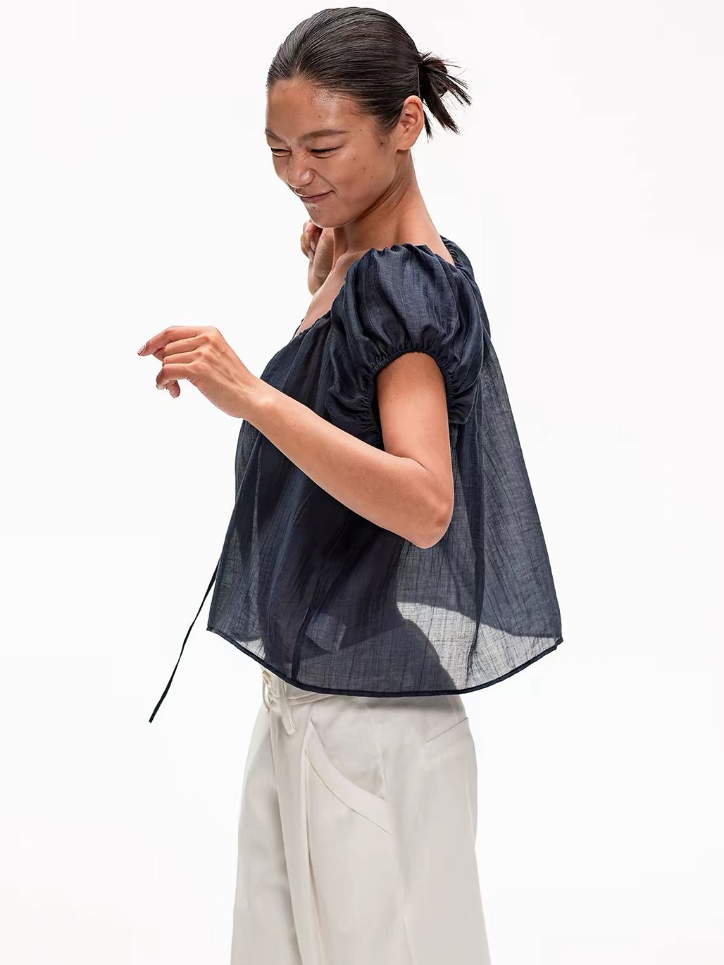 Gabby Tie-Front Peasant Blouse