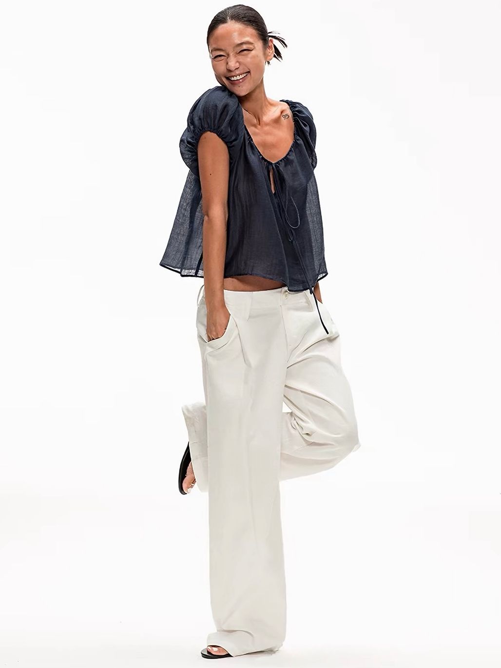 Gabby Tie-Front Peasant Blouse