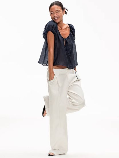 Gabby Tie-Front Peasant Blouse