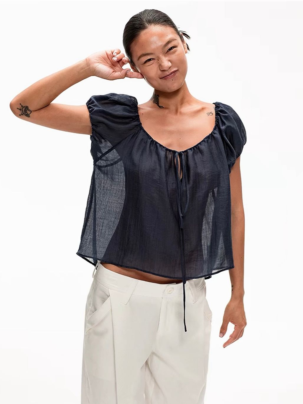 Gabby Tie-Front Peasant Blouse