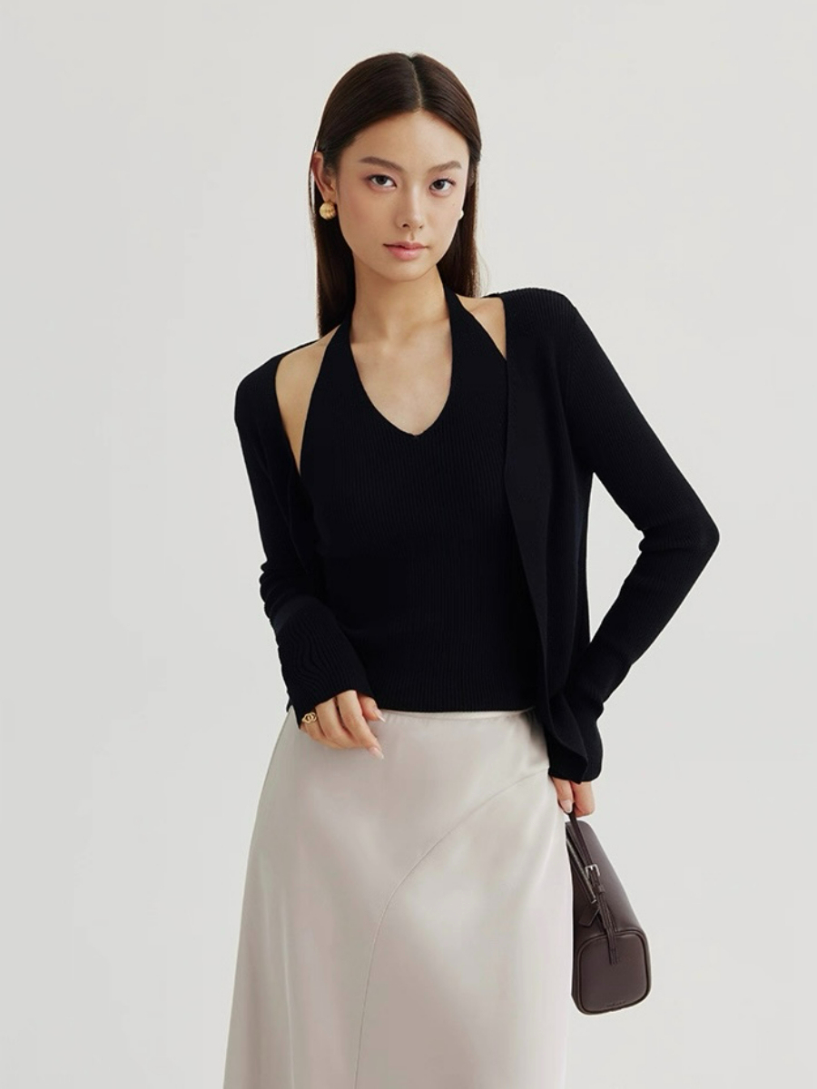 Amiya Cardigan and Halter Neck Knit Top