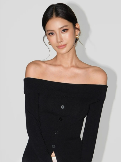 Adele One Shoulder Button Knit Top