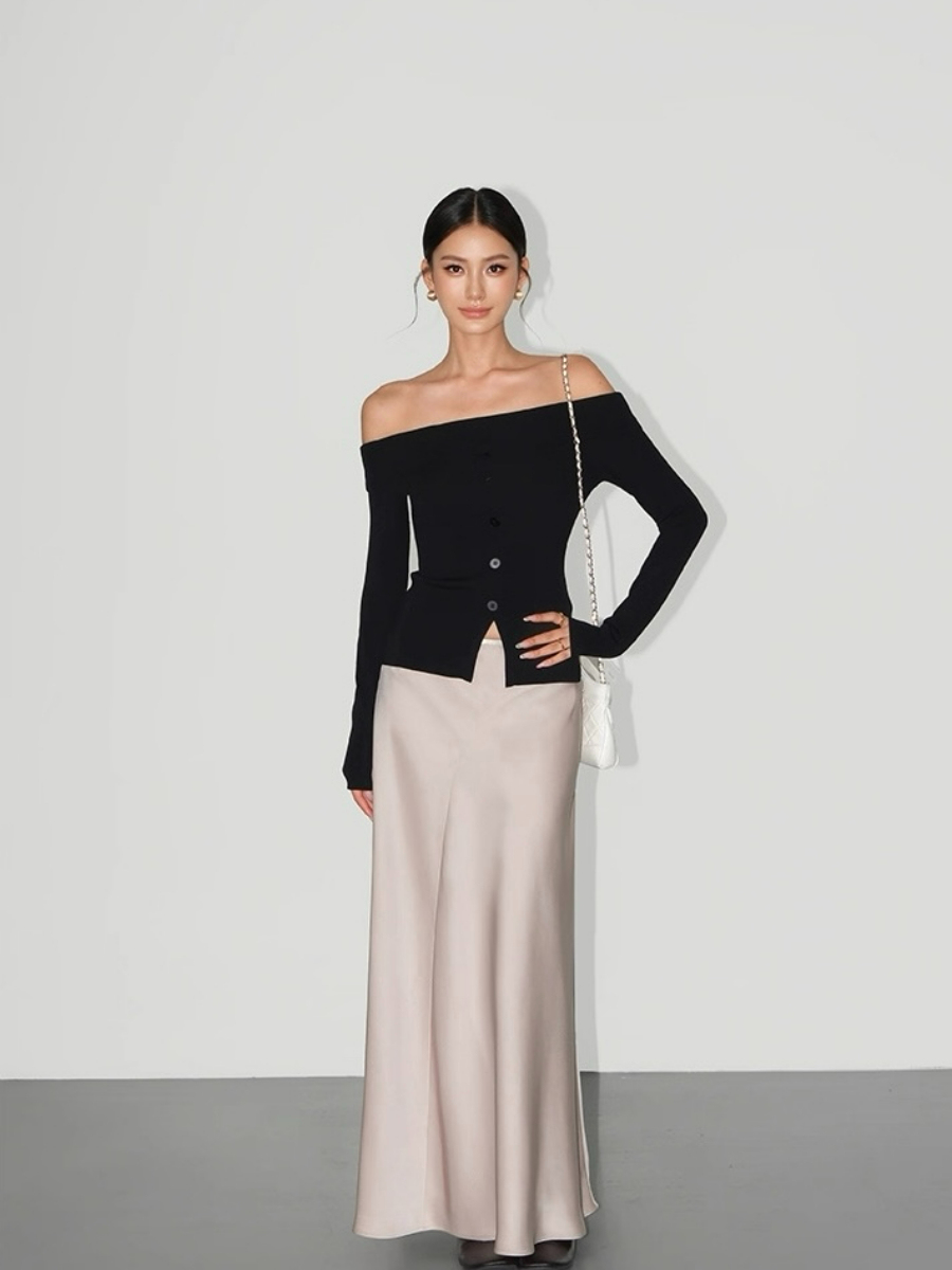 Adele One Shoulder Button Knit Top