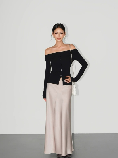 Adele One Shoulder Button Knit Top