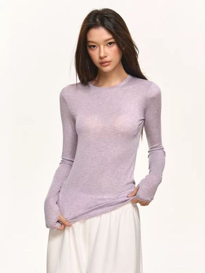 Geann Lyocell Wool Blend Soft-Stretch Fitted Long-Sleeve Top