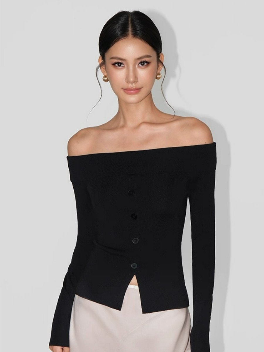 Adele One Shoulder Button Knit Top