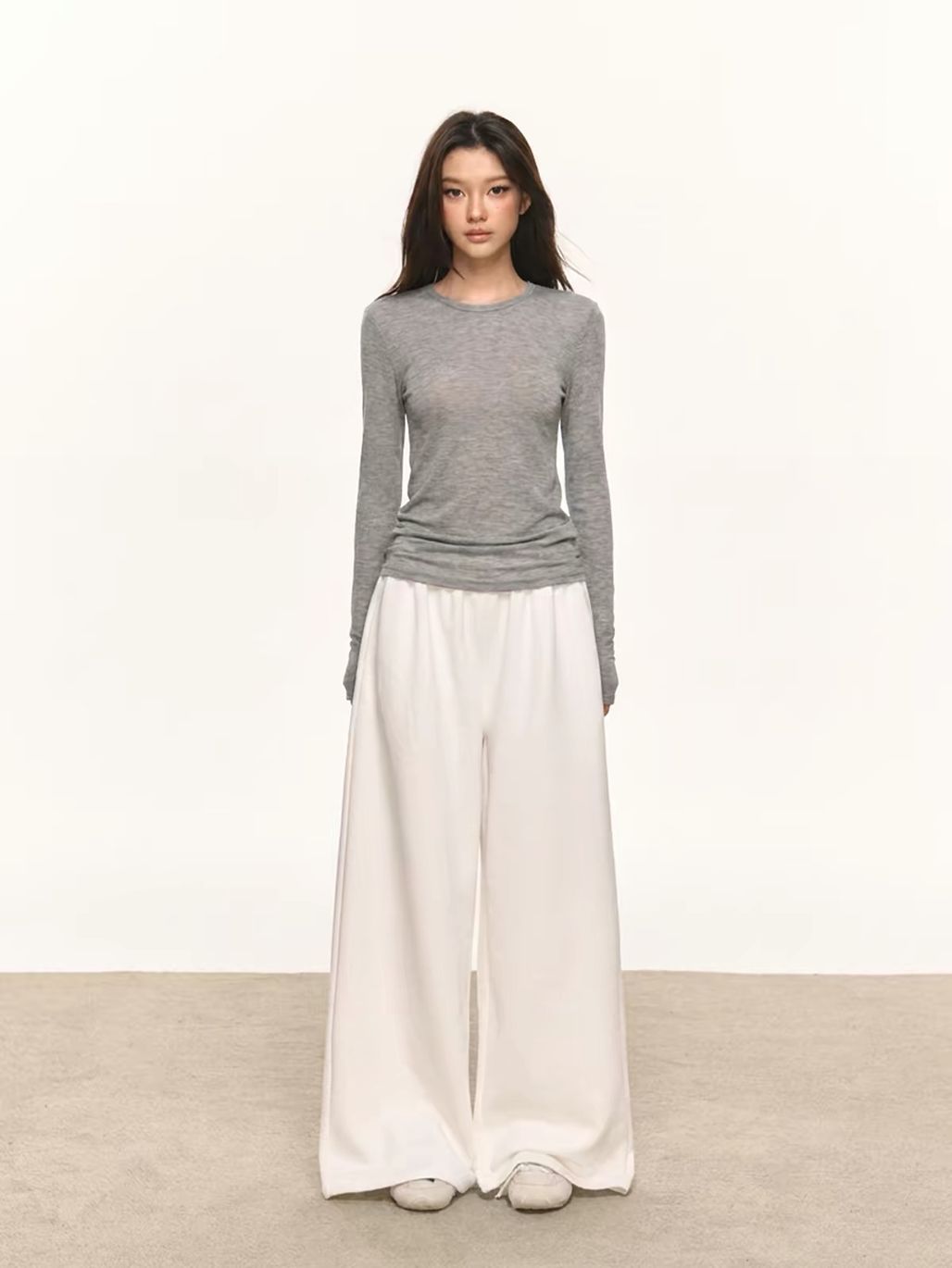 Geann Lyocell Wool Blend Soft-Stretch Fitted Long-Sleeve Top