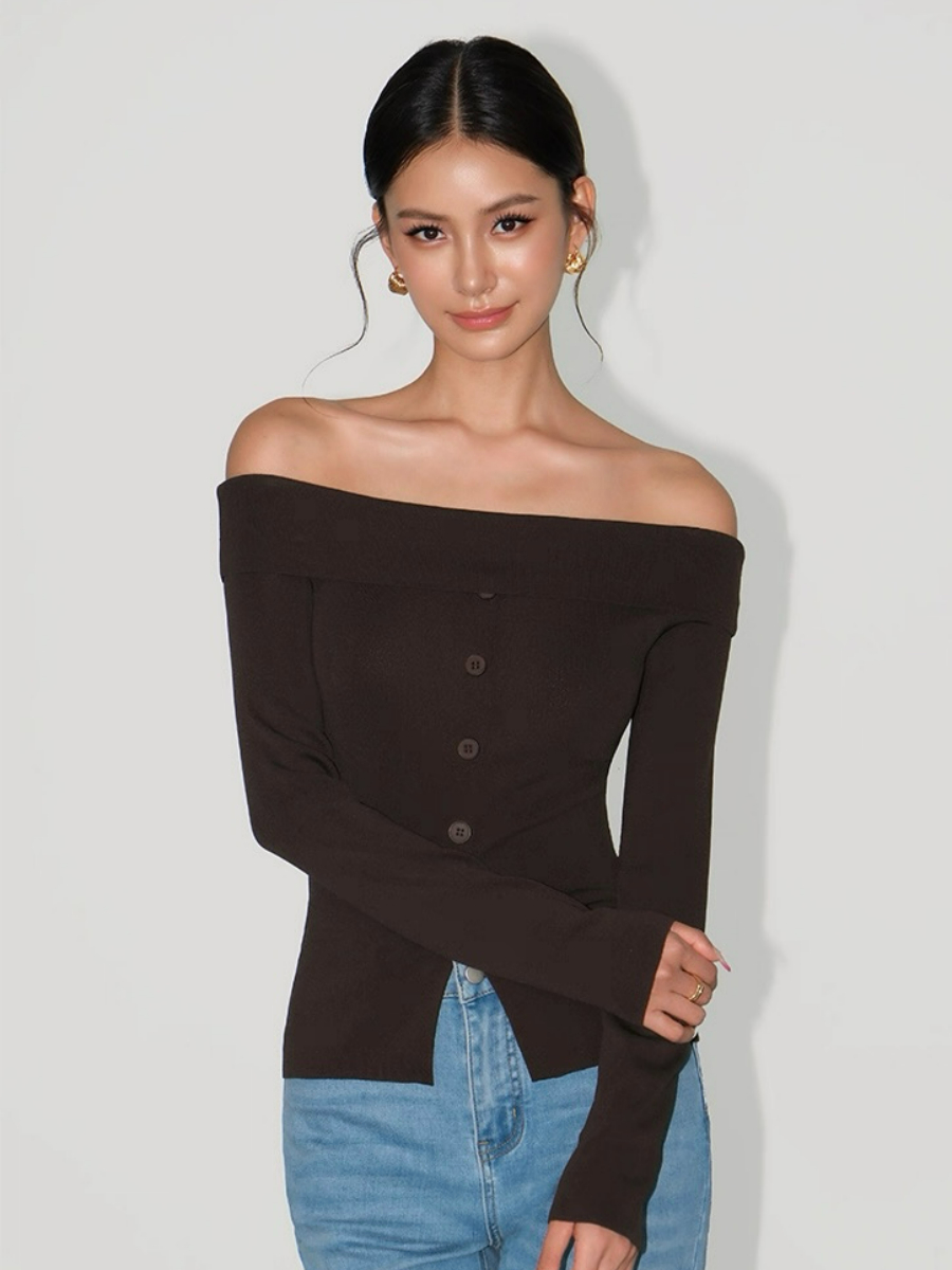 Adele One Shoulder Button Knit Top