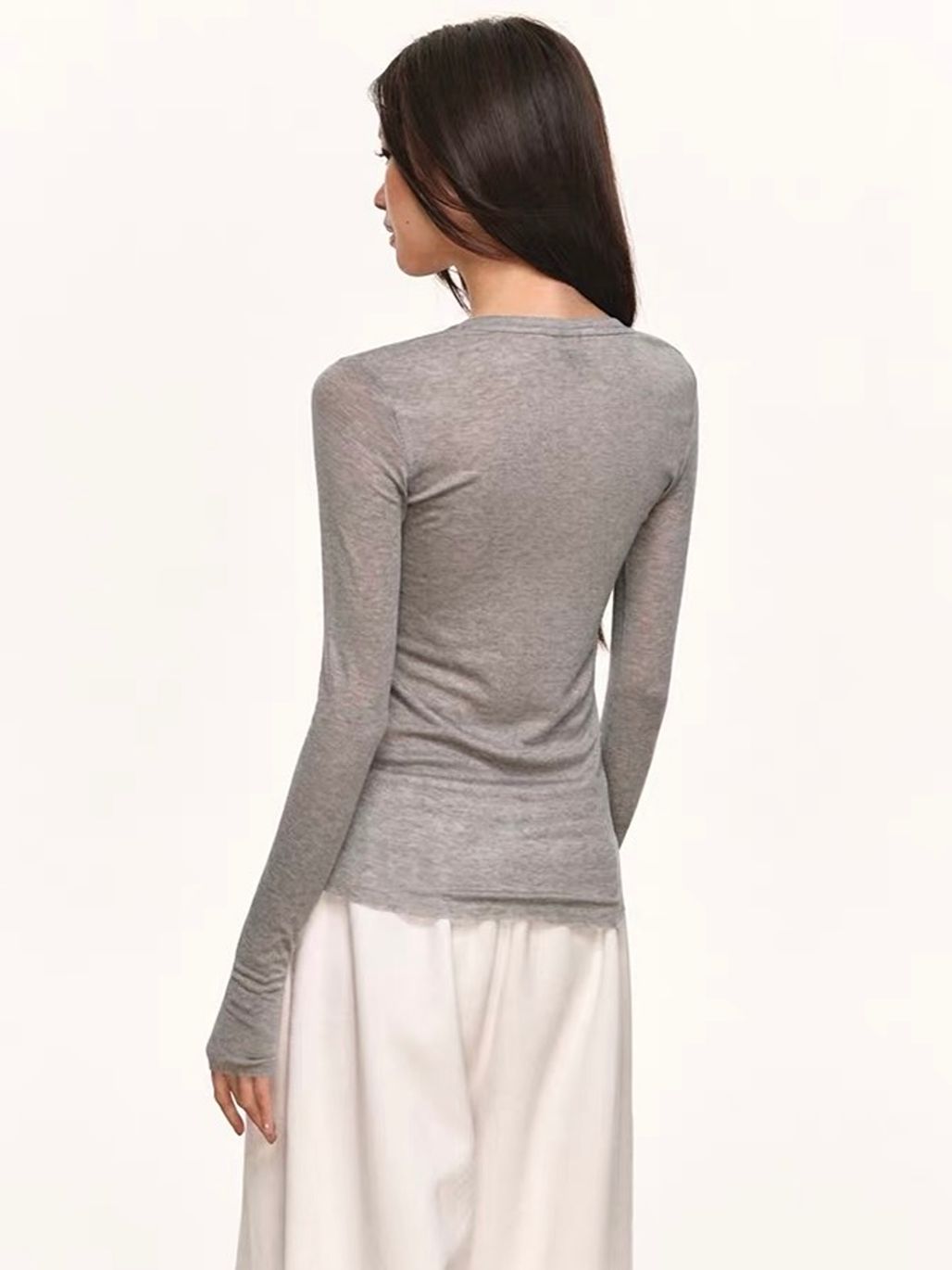 Geann Lyocell Wool Blend Soft-Stretch Fitted Long-Sleeve Top