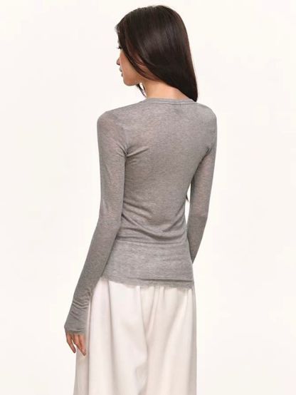Geann Lyocell Wool Blend Soft-Stretch Fitted Long-Sleeve Top