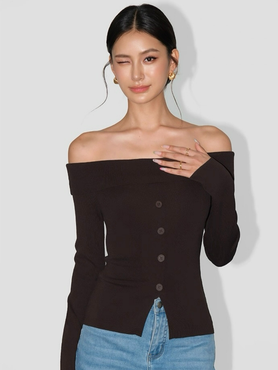 Adele One Shoulder Button Knit Top