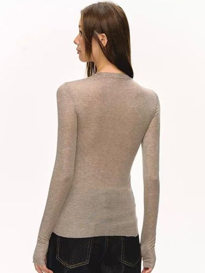 Geann Lyocell Wool Blend Soft-Stretch Fitted Long-Sleeve Top