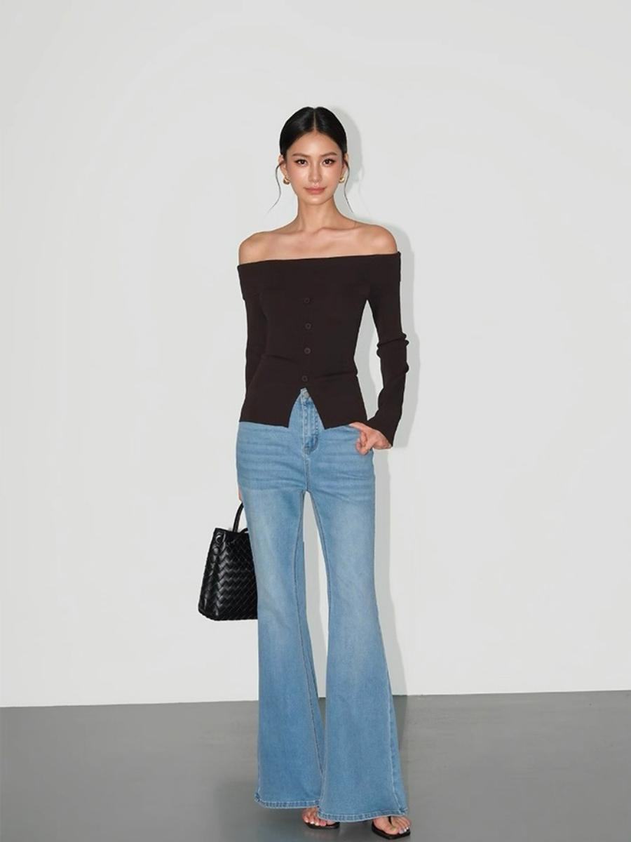 Adele One Shoulder Button Knit Top