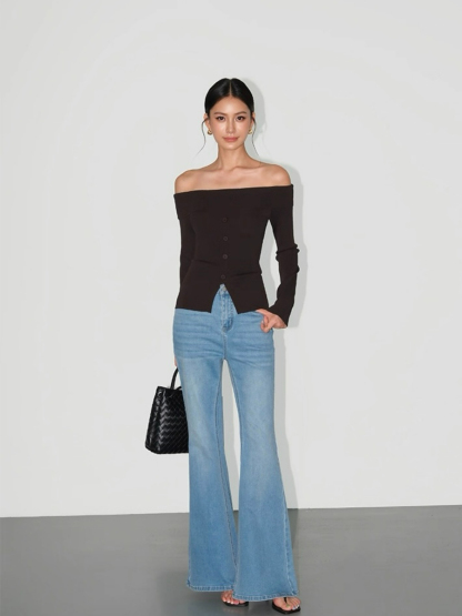 Adele One Shoulder Button Knit Top