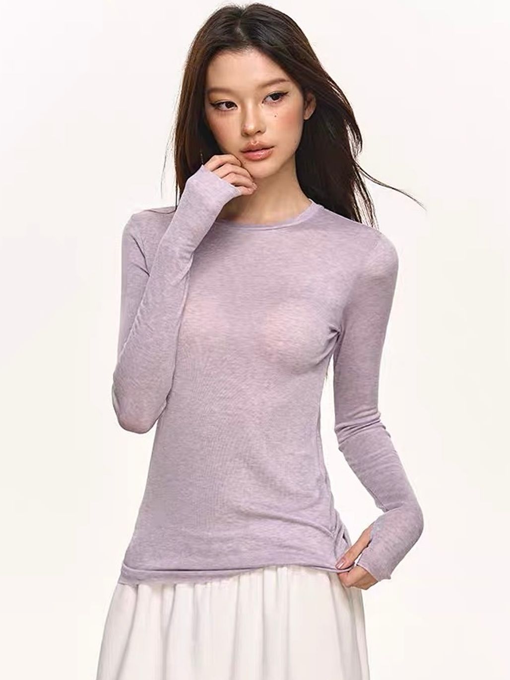 Geann Lyocell Wool Blend Soft-Stretch Fitted Long-Sleeve Top