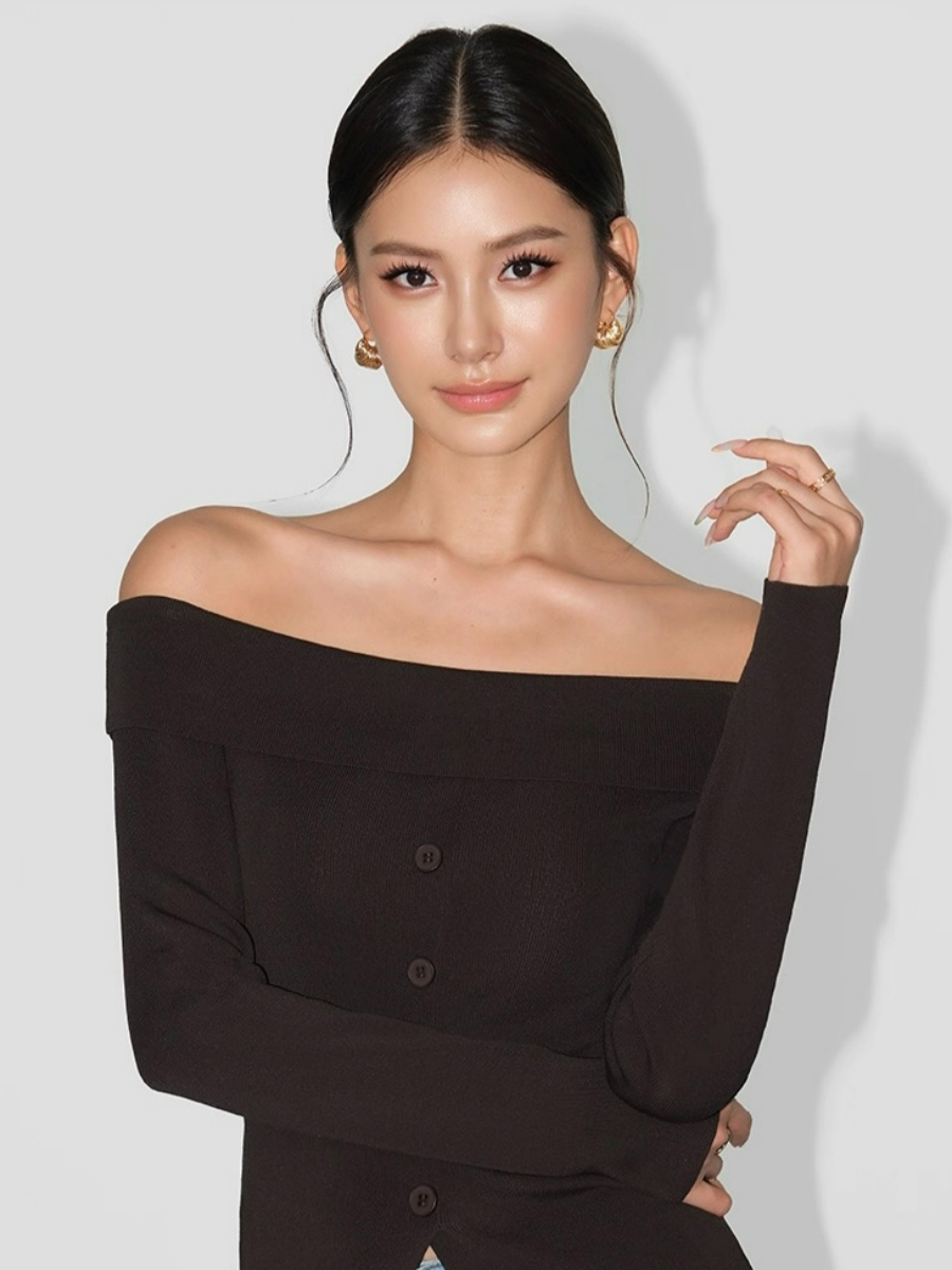 Adele One Shoulder Button Knit Top