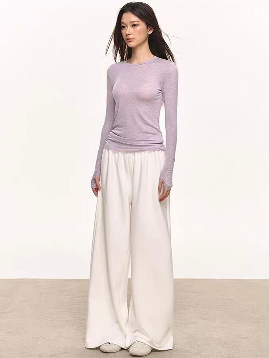 Geann Lyocell Wool Blend Soft-Stretch Fitted Long-Sleeve Top