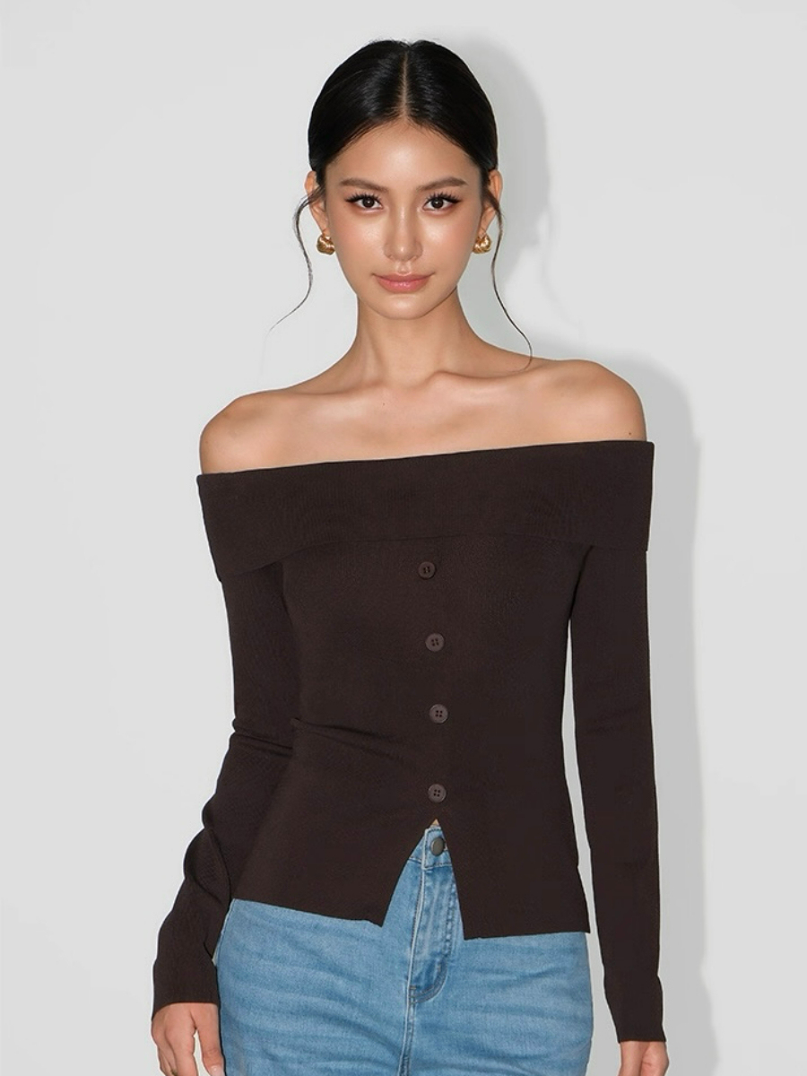 Adele One Shoulder Button Knit Top