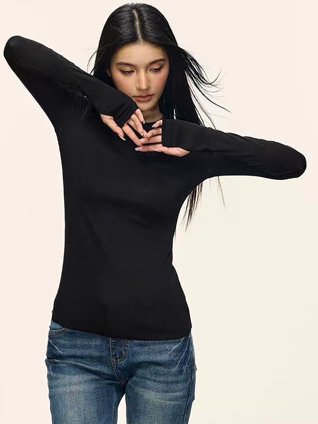 Geann Lyocell Wool Blend Soft-Stretch Fitted Long-Sleeve Top