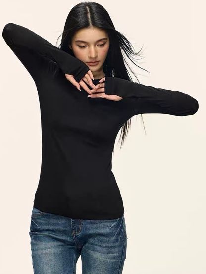 Geann Lyocell Wool Blend Soft-Stretch Fitted Long-Sleeve Top