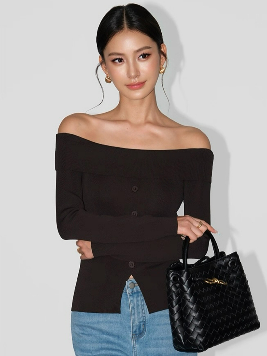 Adele One Shoulder Button Knit Top