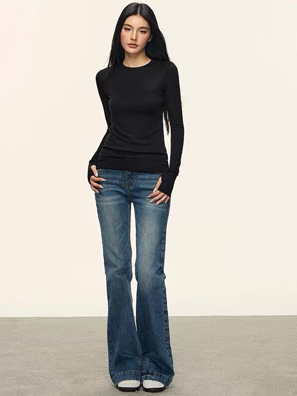 Geann Lyocell Wool Blend Soft-Stretch Fitted Long-Sleeve Top