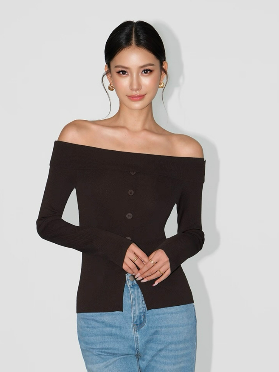 Adele One Shoulder Button Knit Top