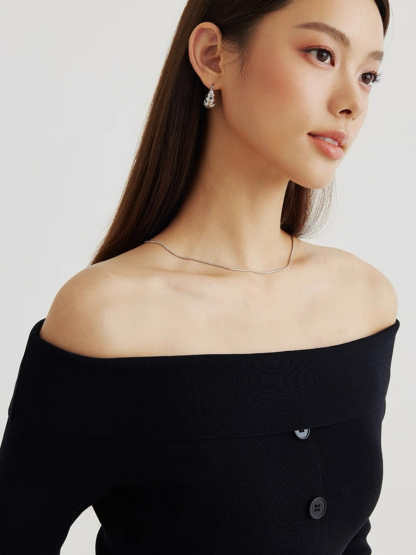 Adele One Shoulder Button Knit Top