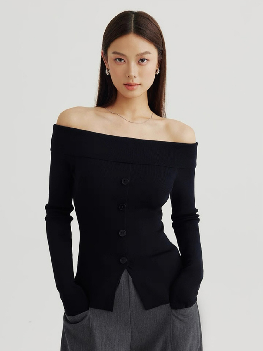 Adele One Shoulder Button Knit Top