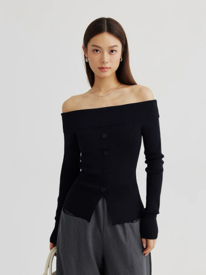 Adele One Shoulder Button Knit Top