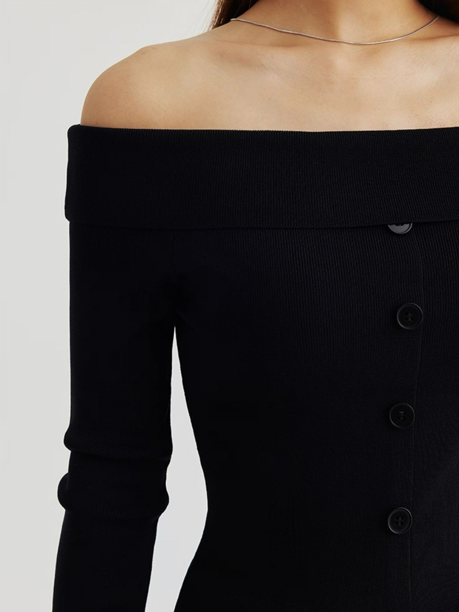 Adele One Shoulder Button Knit Top