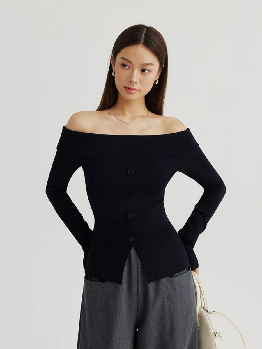 Adele One Shoulder Button Knit Top