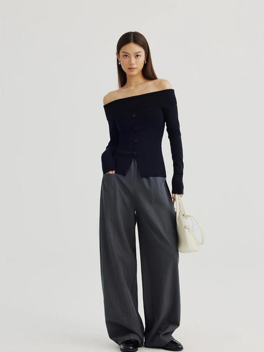 Adele One Shoulder Button Knit Top