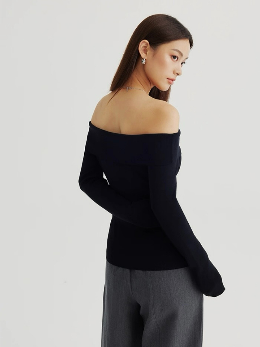 Adele One Shoulder Button Knit Top