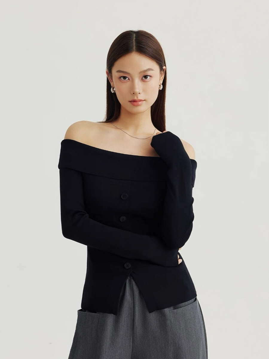 Adele One Shoulder Button Knit Top