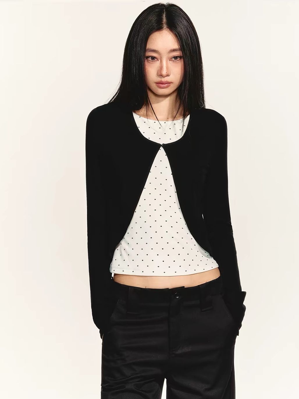 Gizi Polka-Dot Fake Two-Piece Cardigan Top
