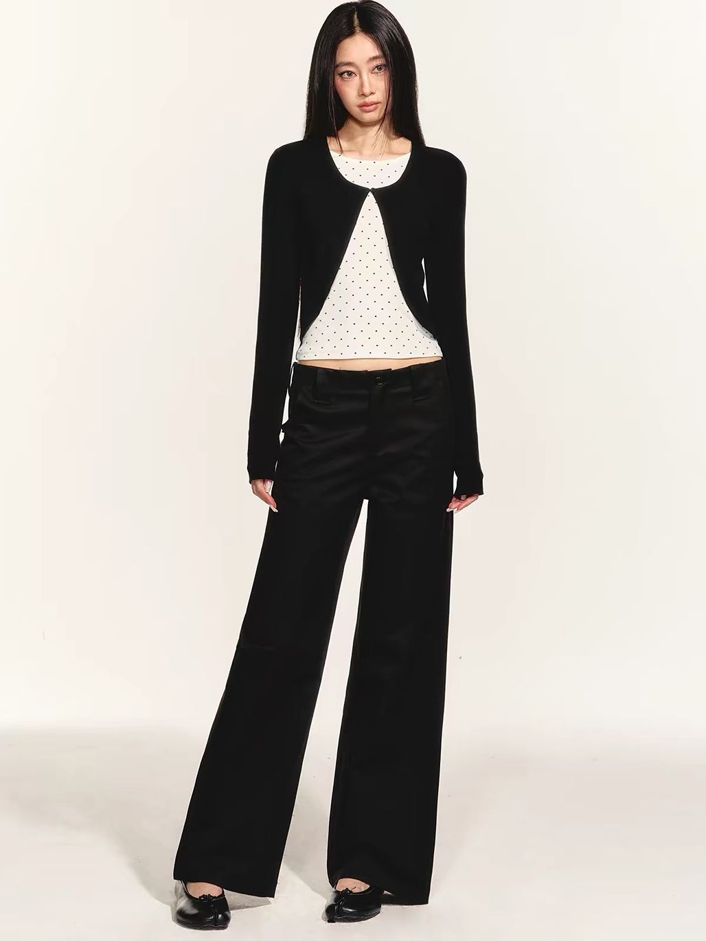 Gizi Polka-Dot Fake Two-Piece Cardigan Top