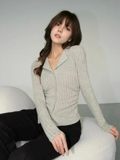 Andrew Open Collar Long Sleeve Knit Top