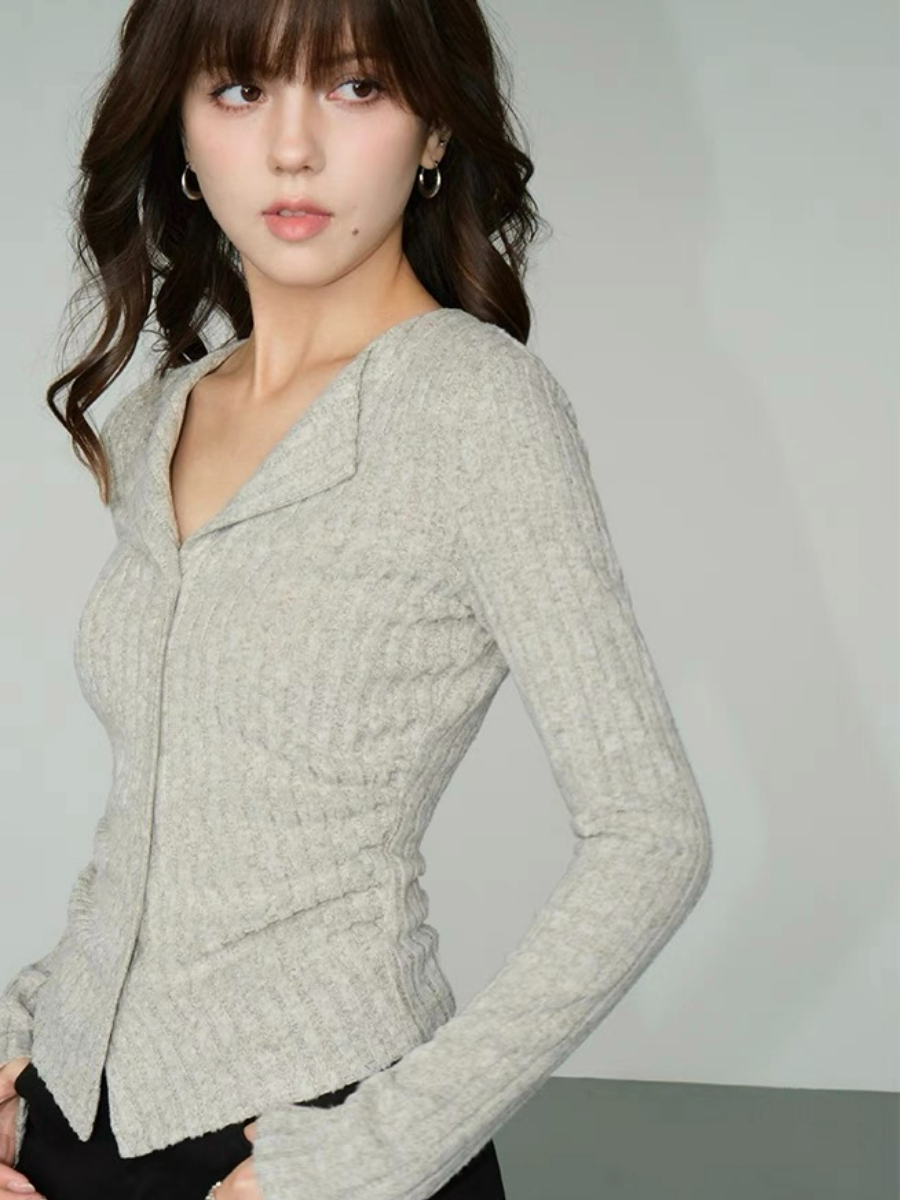 Andrew Open Collar Long Sleeve Knit Top