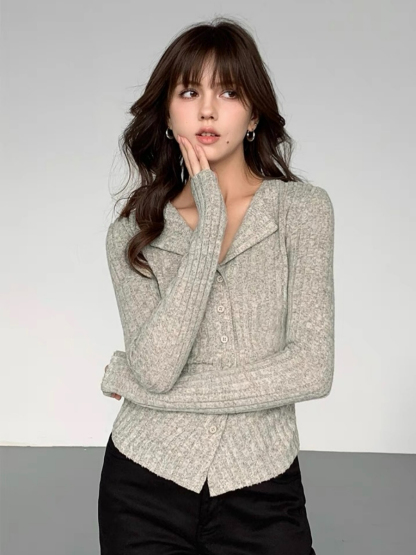 Andrew Open Collar Long Sleeve Knit Top