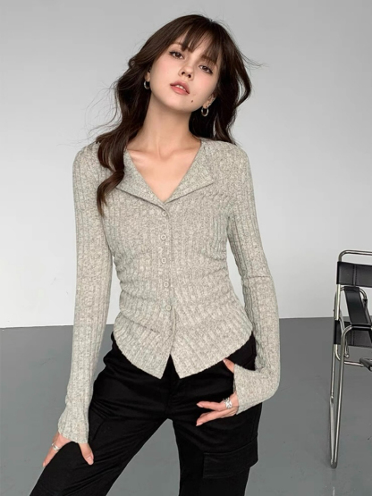 Andrew Open Collar Long Sleeve Knit Top