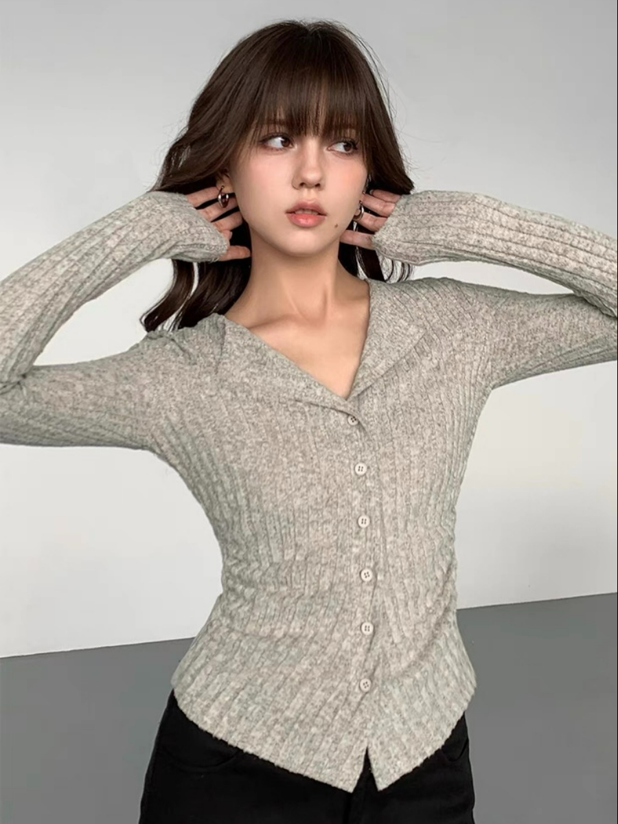 Andrew Open Collar Long Sleeve Knit Top