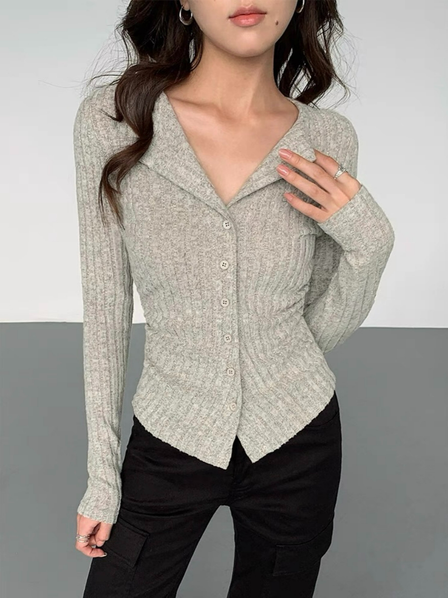 Andrew Open Collar Long Sleeve Knit Top