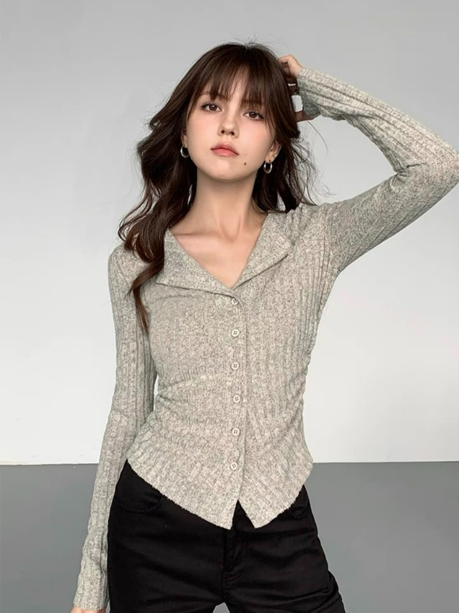 Andrew Open Collar Long Sleeve Knit Top