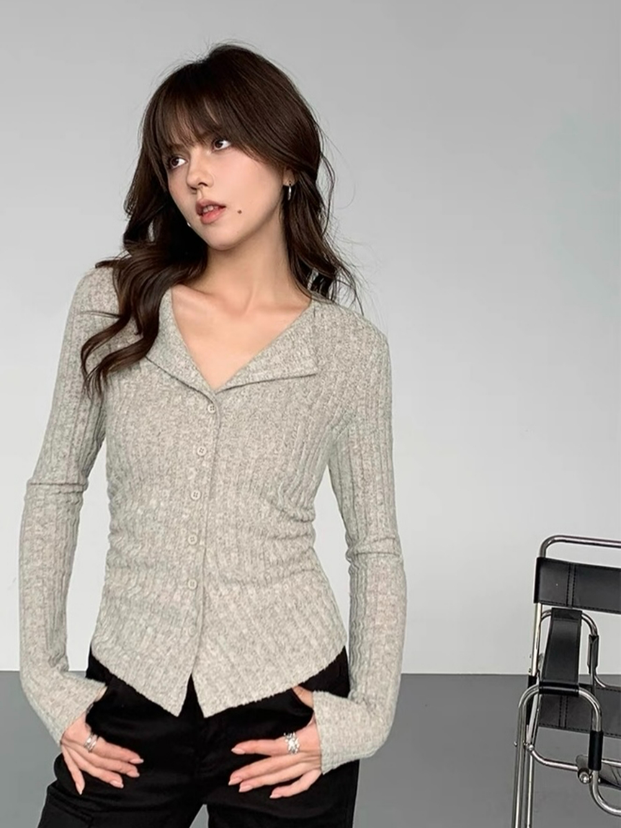 Andrew Open Collar Long Sleeve Knit Top