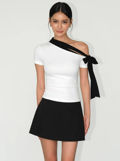 Andrea Ribbon Tie Asymmetric Top