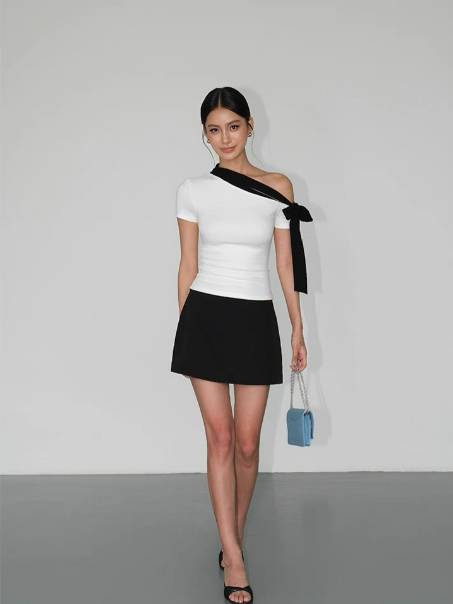 Andrea Ribbon Tie Asymmetric Top